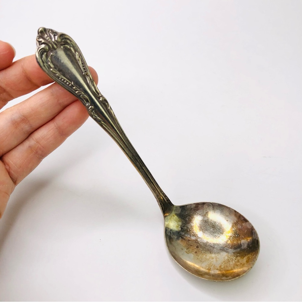 Vintage Oneida Flatware Rogers Silver Overlaid Ornate Soup Spoon 7" L x 1 3/4" W